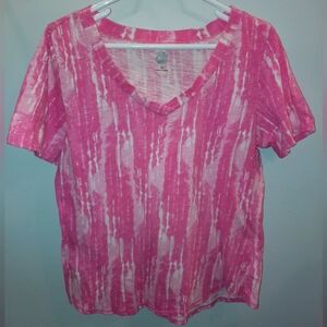 Gloria Vanderbilt pink & white tye size XL short sleeve t-shirt EUC